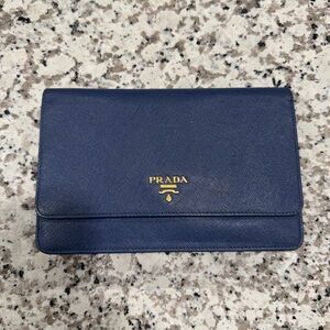 Prada Midnight Blue Saffiano Leather Wallet on Chain